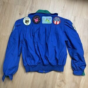 Vintage Girl Scout Jacket Patches Womens Small 90s Rally Pleated Full Zip Blue